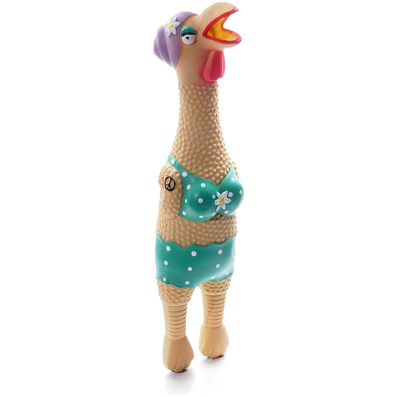 Charming Pet Squawkers Grandma Hippie Chick Latex Rubber Chicken Dog Toy, Large