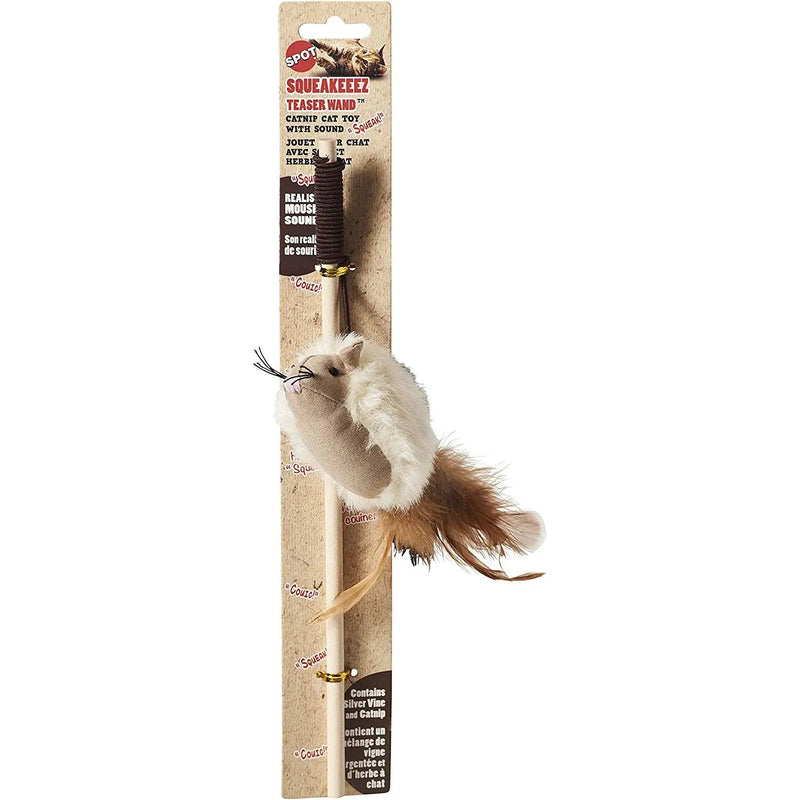 SPOT Squeakeeez Teaser Wand Mouse With Catnip Assorted Cat Toy SPOT