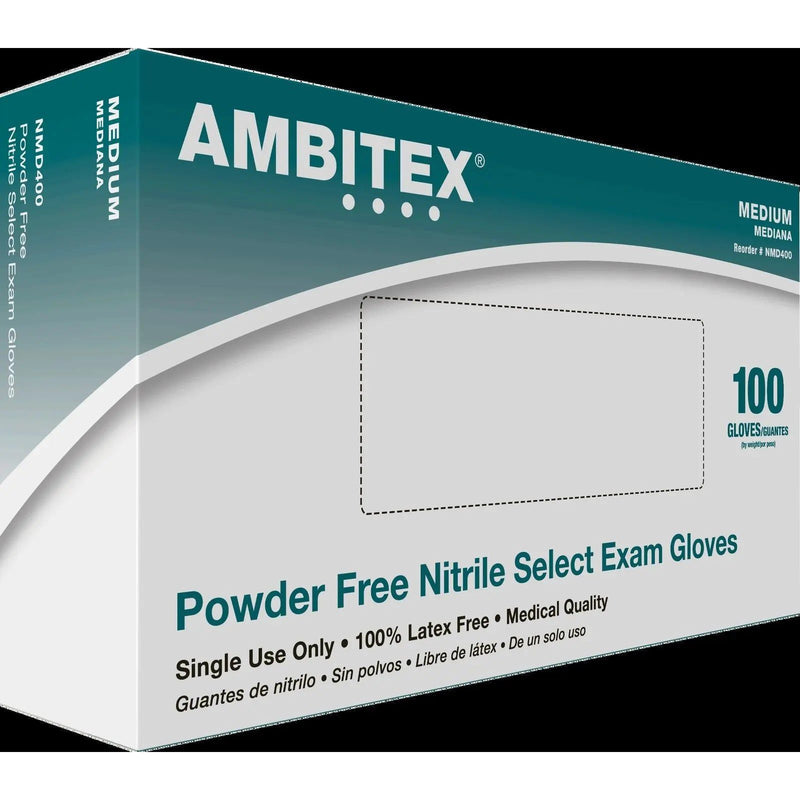 Ambitex Non-Sterile Powder-Free Nitrile Exam Gloves 100CT, Medium Ambitex