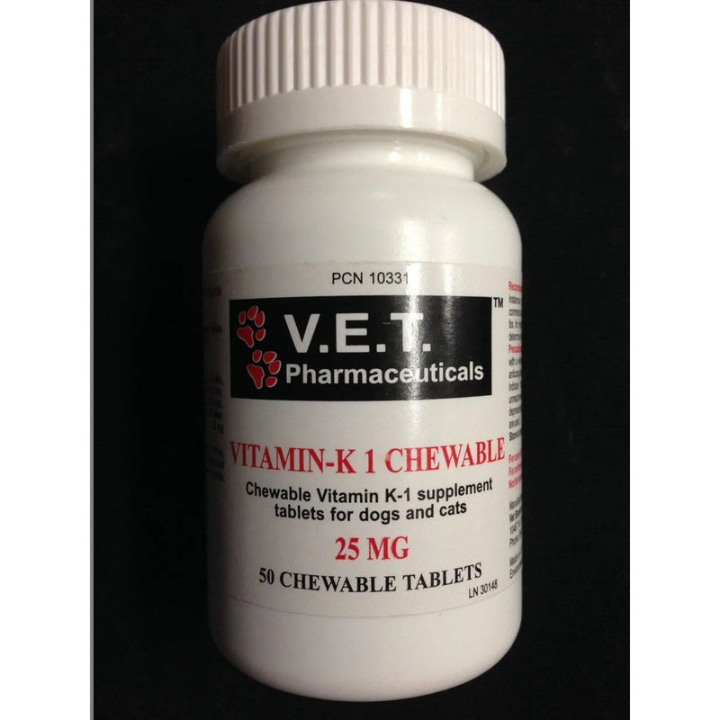 Chewable Vitamin K1 Supplement Tablets for Dogs and Cats 50mg V.E.T. Pharmaceuticals