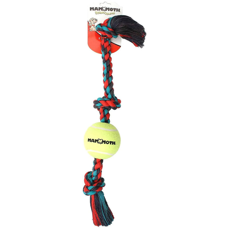 Mammoth Flossy Chews 3-Knot Tug with Tennis Ball LG Assort Color Mammoth Pet Products