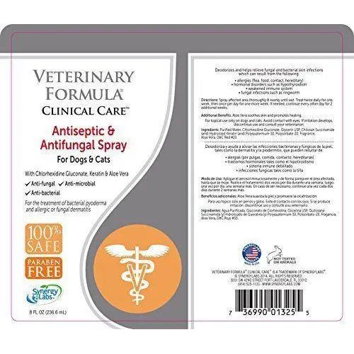 Veterinary Clinical Care Antiseptic and Antifungal Spray for Dogs and Cats 8 oz. Synergy Labs