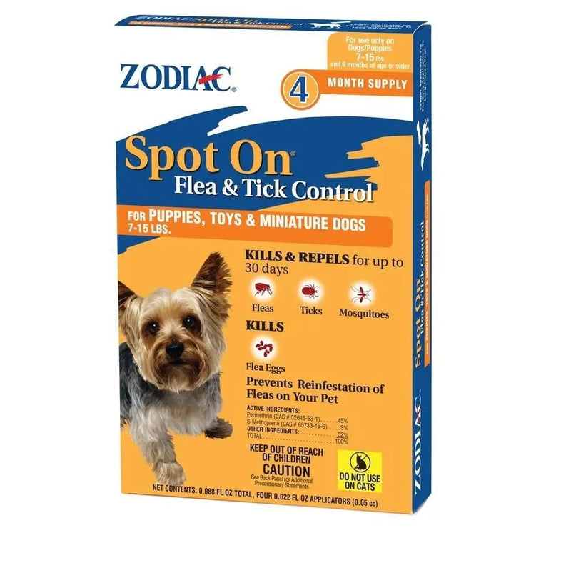 Zodiac Spot On Flea & Tick Control for Small Dogs 7-15lbs 4ct Zodiac