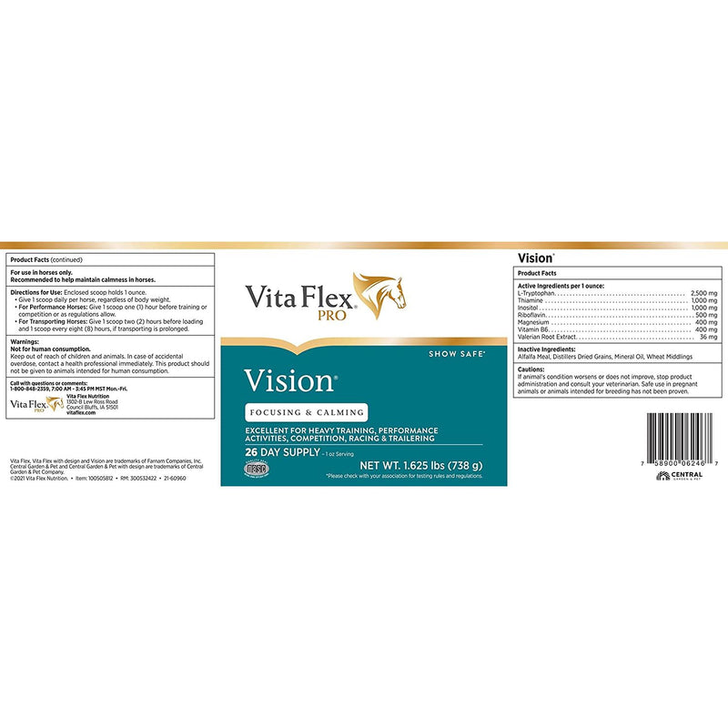 Vita Flex Vision Focusing & Calming Horse Supplement Pellets 1.625lbs. Vita Flex